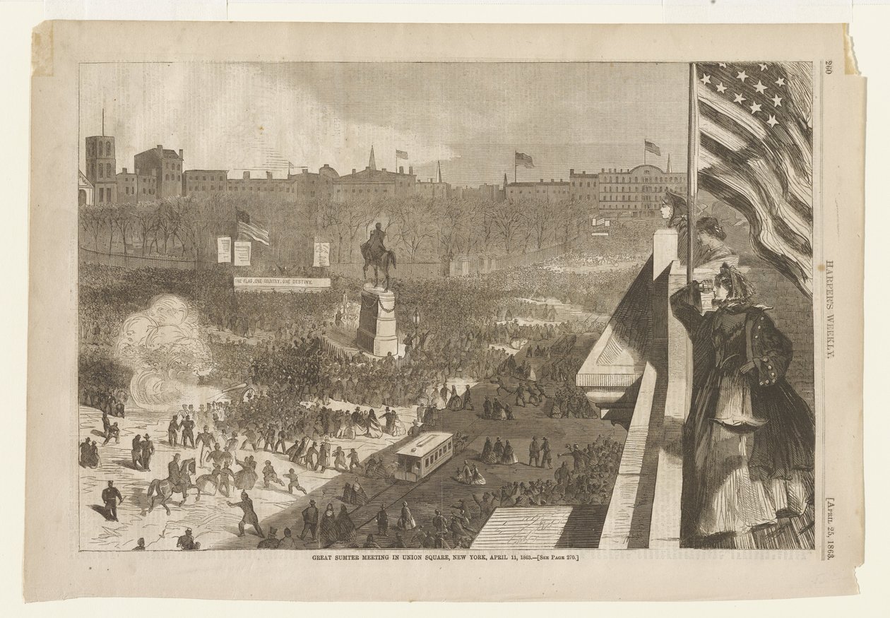 Velké shromáždění v Sumteru na Union Square v New Yorku, 11. dubna 1863 od Winslow Homer