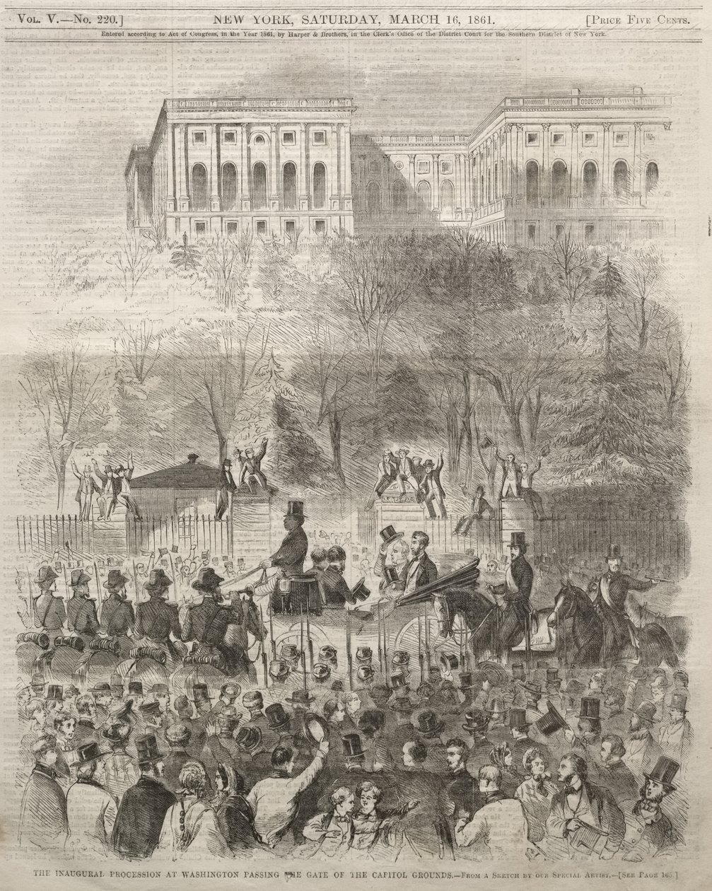 Inaugurační průvod ve Washingtonu prochází branou areálu Kapitolu od Winslow Homer