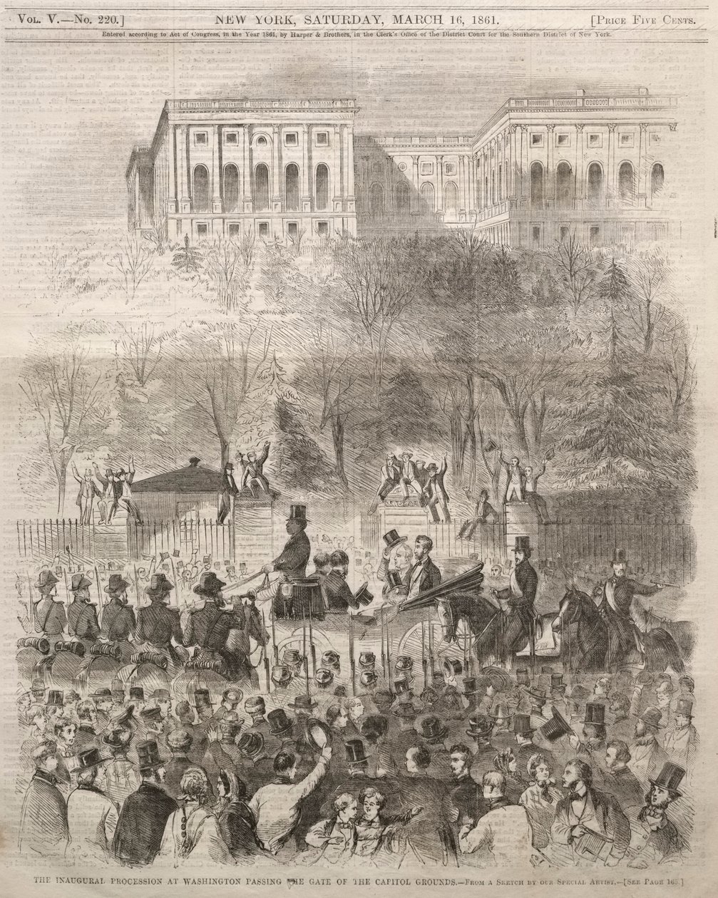 Inaugurační procesí ve Washingtonu procházející bránou hlavního města, 1861. od Winslow Homer