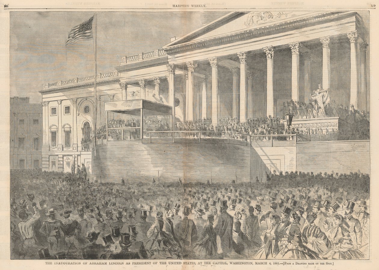 Inaugurace Abrahama Lincolna jako prezidenta Spojených států, v Capitol, Washington, 4. března 1861; od Harpera od Winslow Homer