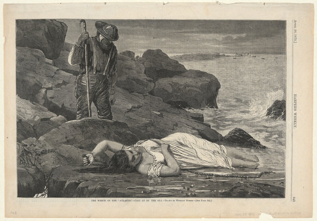 Vrak lodi „Atlantic“ – vyplavený mořem, z časopisu Harper’s Weekly, 26. dubna 1873 od Winslow Homer