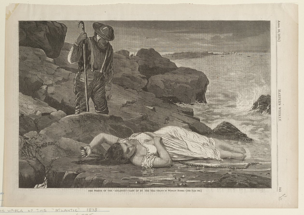 Vrak lodi Atlantic vyvržený mořem na břeh od Winslow Homer