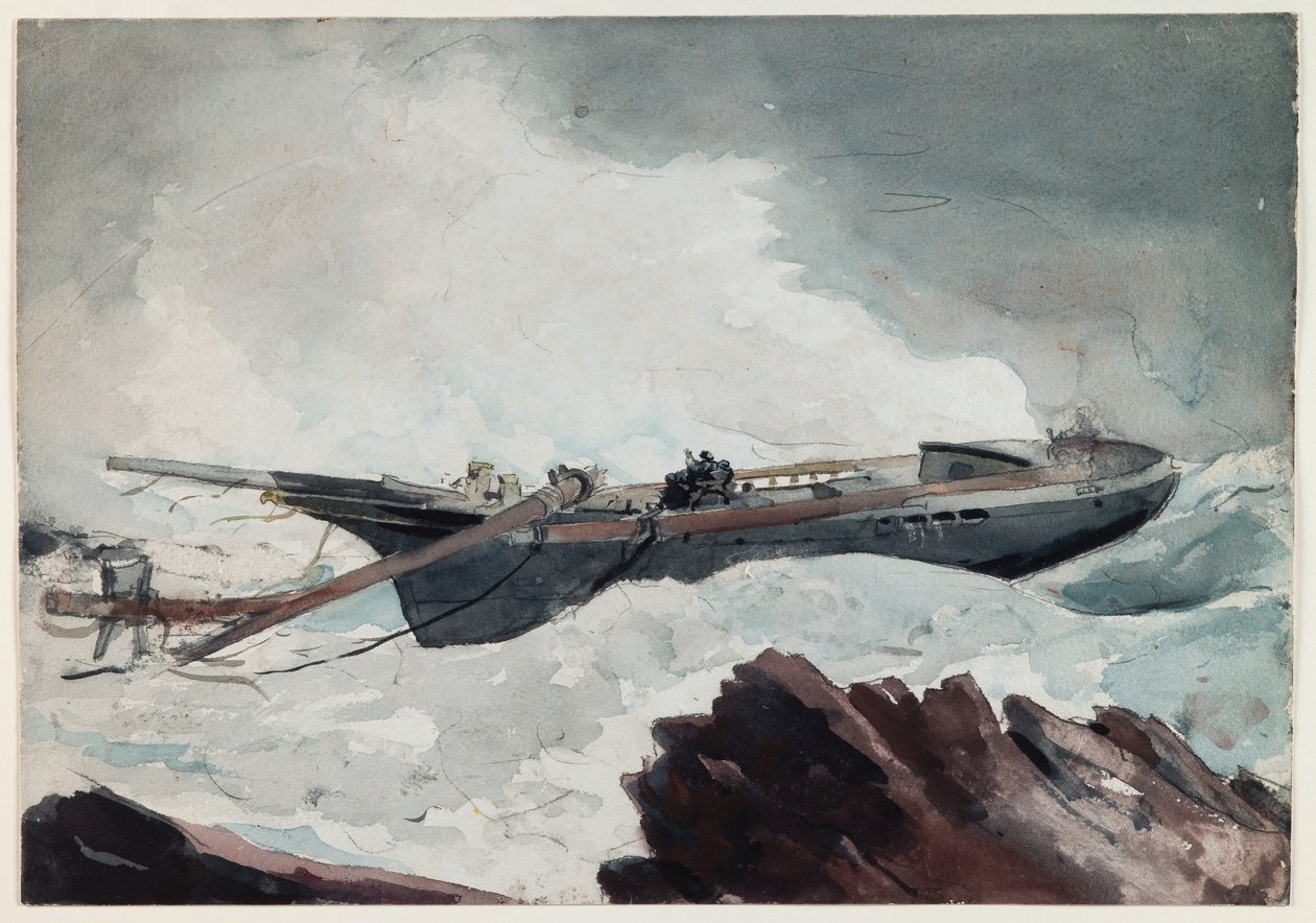 Ztroskotaný škuner, cca 1900-10 (akvarel a uhel na papíře) od Winslow Homer