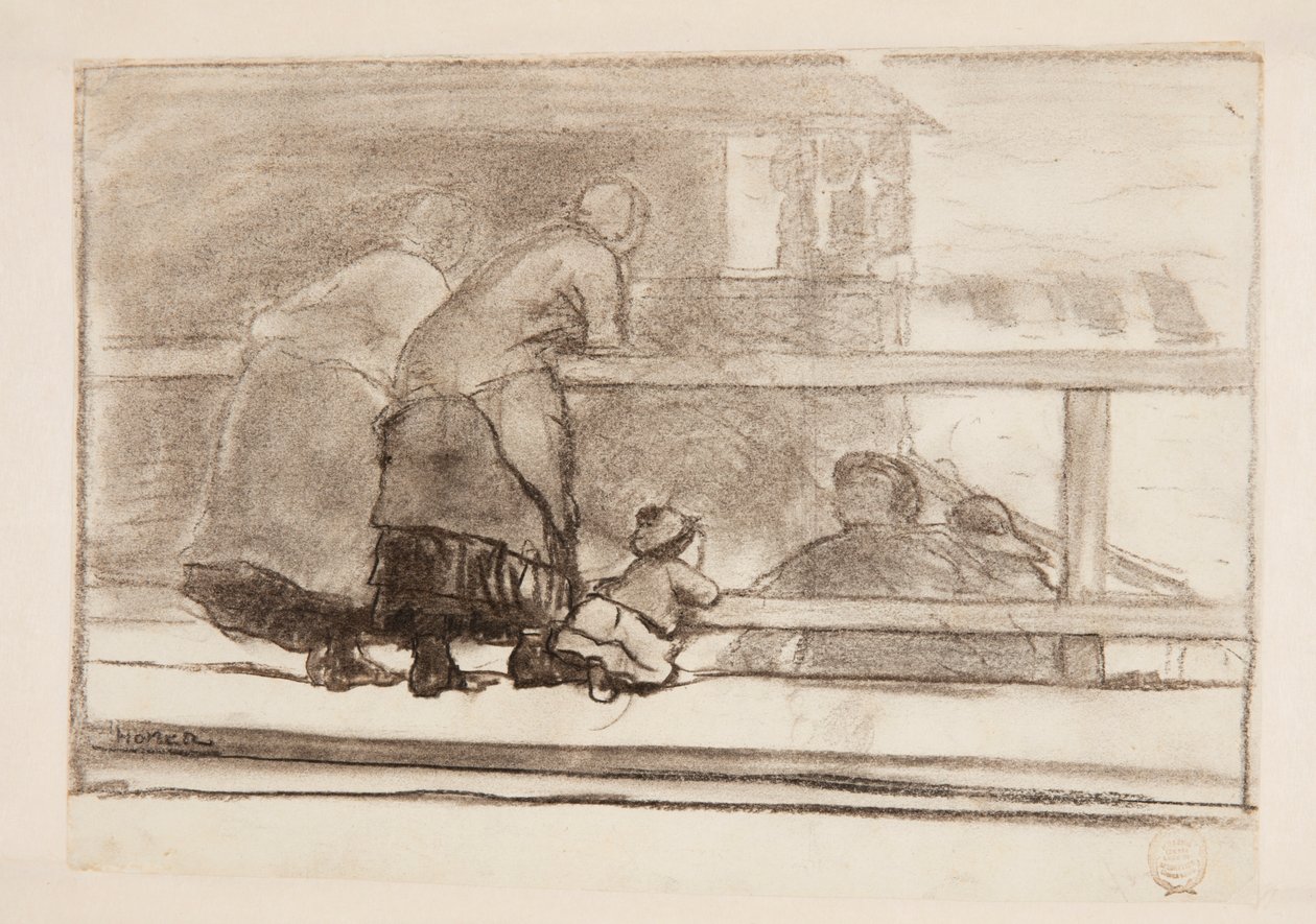 Dvě ženy a dítě u železnice, s výhledem na pláž v Tynemouth od Winslow Homer