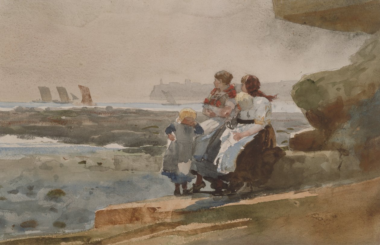 Under the Cliff, Cullercoats, cca 1881 (akvarel a grafit na tkaném papíře) od Winslow Homer
