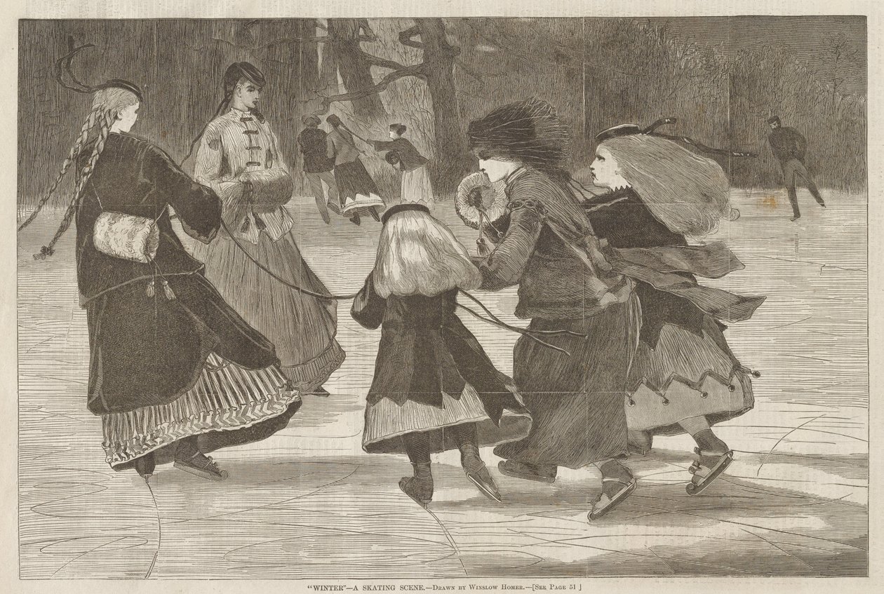 Zima – scéna s bruslením od Winslow Homer