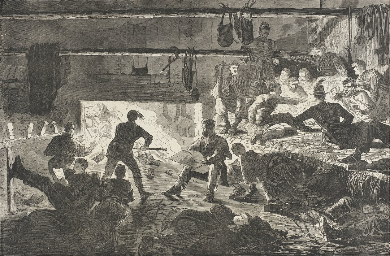 Zimní ubikace v táboře - Vnitřek chaty od Winslow Homer