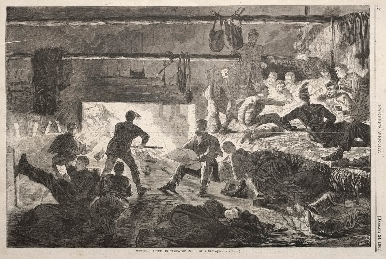 Zimní ubikace v táboře - Uvnitř chýše, 1863. od Winslow Homer