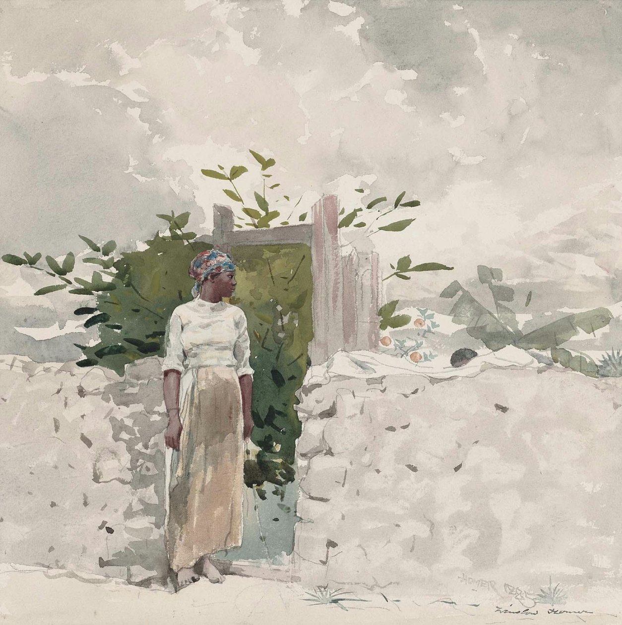 Žena stojící u brány, Bahamy od Winslow Homer