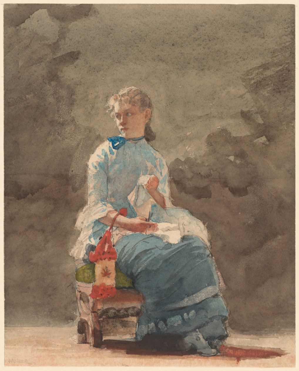 Mladá žena šití od Winslow Homer