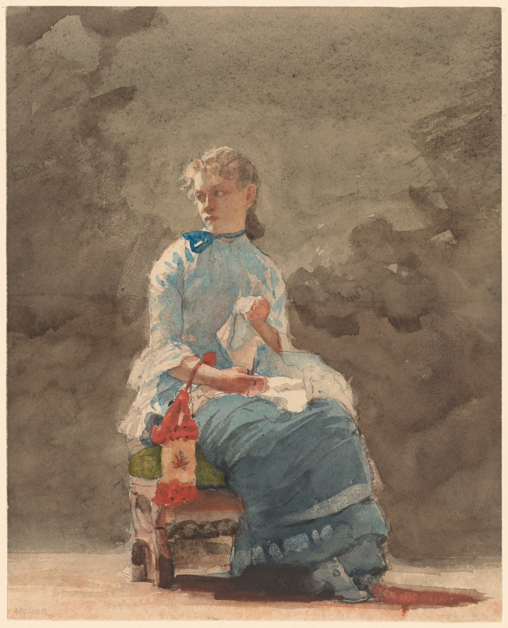 Mladá žena šije od Winslow Homer