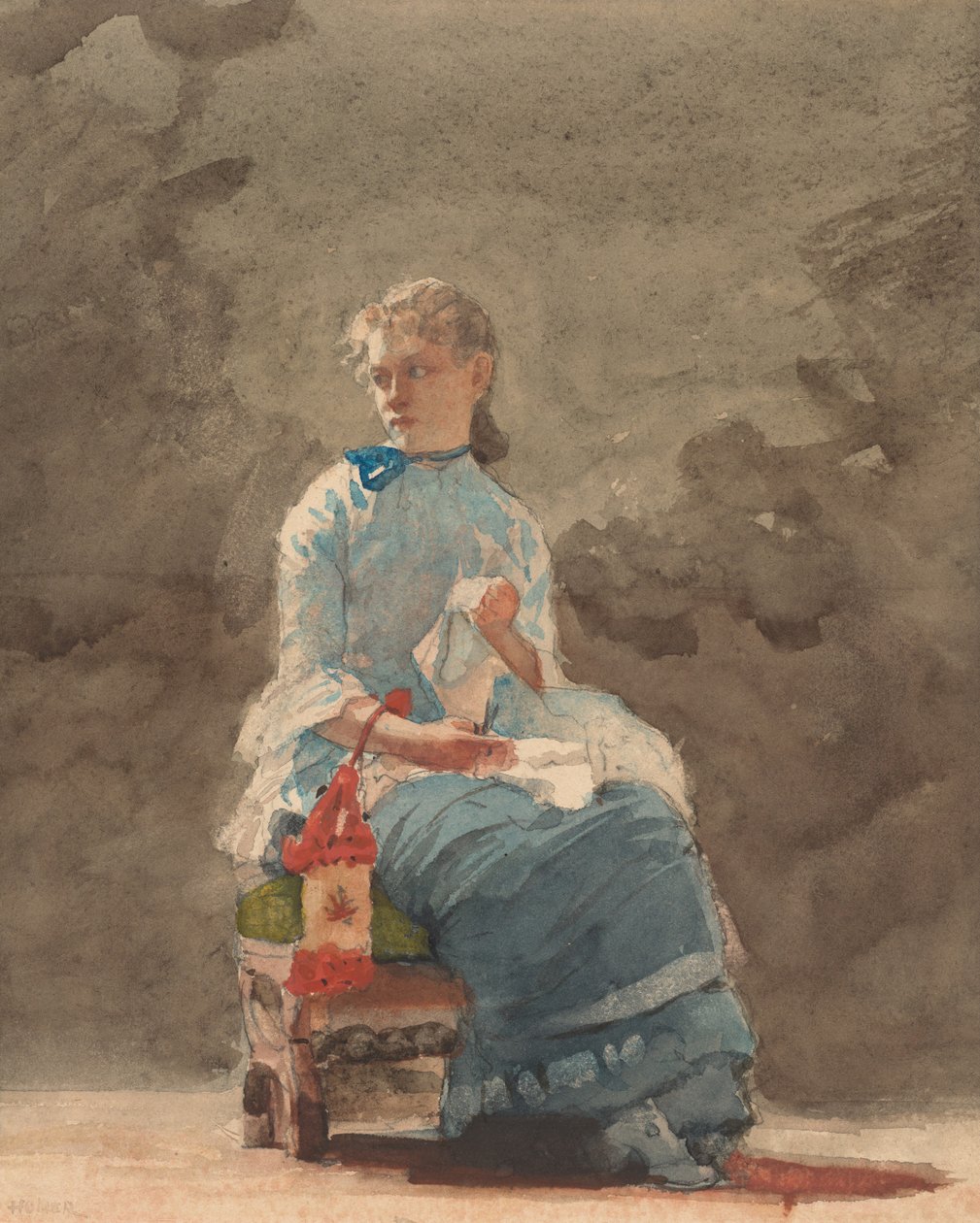 Mladá žena šití, 1876. od Winslow Homer