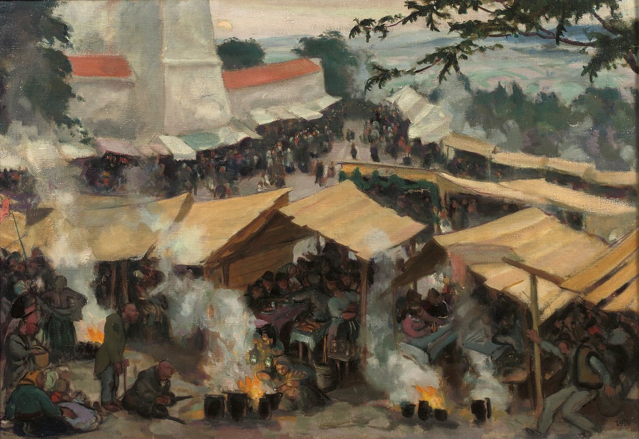 Veletrh v Kawaria Zabrzydowska, Polsko, kolem roku 1913 (olej na plátně) od Wojciech Stanislaw Weiss