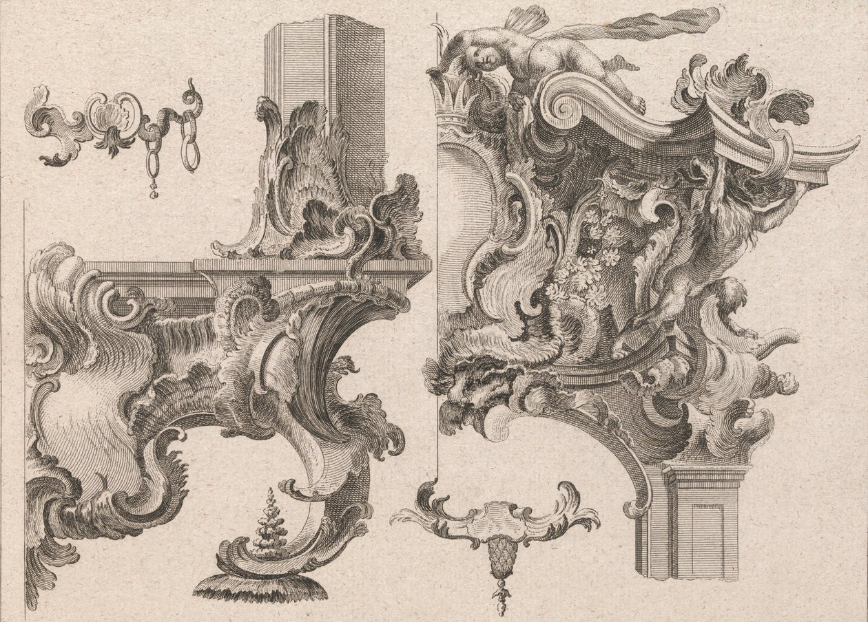 Návrh na výzdobu pravého dolního a pravého horního rohu oltářního rámu..., vytištěno ca. 1750-56. od Wolffgang Christoph Mayr