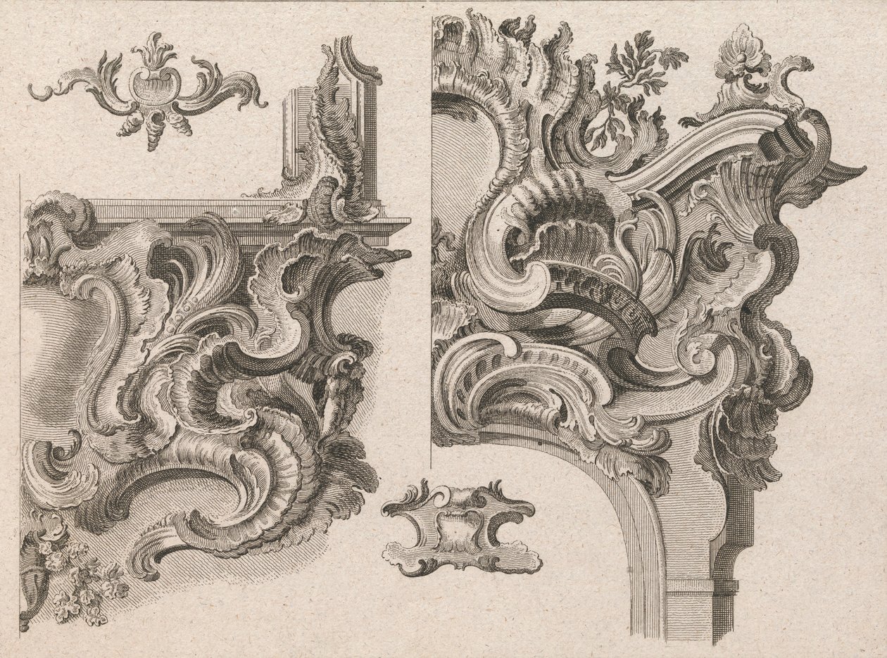 Návrh na výzdobu pravého dolního a pravého horního rohu oltářního rámu..., vytištěno ca. 1750-56. od Wolffgang Christoph Mayr