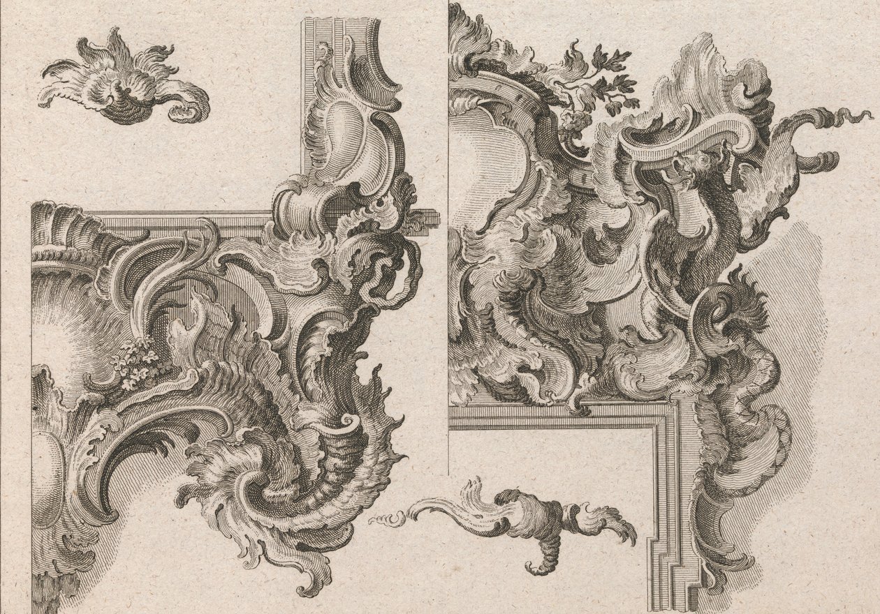 Návrh na výzdobu pravého dolního a pravého horního rohu oltářního rámu..., vytištěno ca. 1750-56. od Wolffgang Christoph Mayr