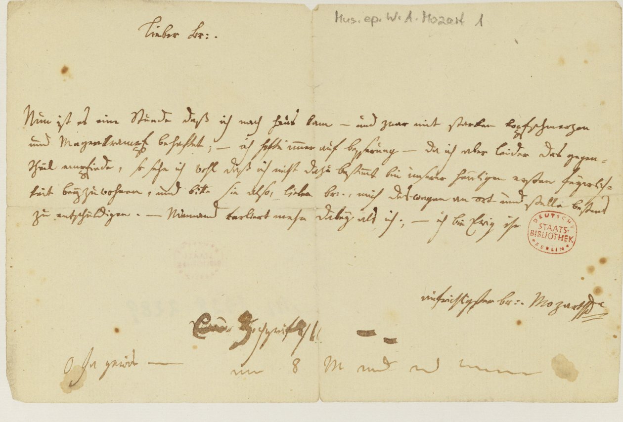 Dopis od Mozarta svobodnému zednáři, leden 1786 od Wolfgang Amadeus Mozart