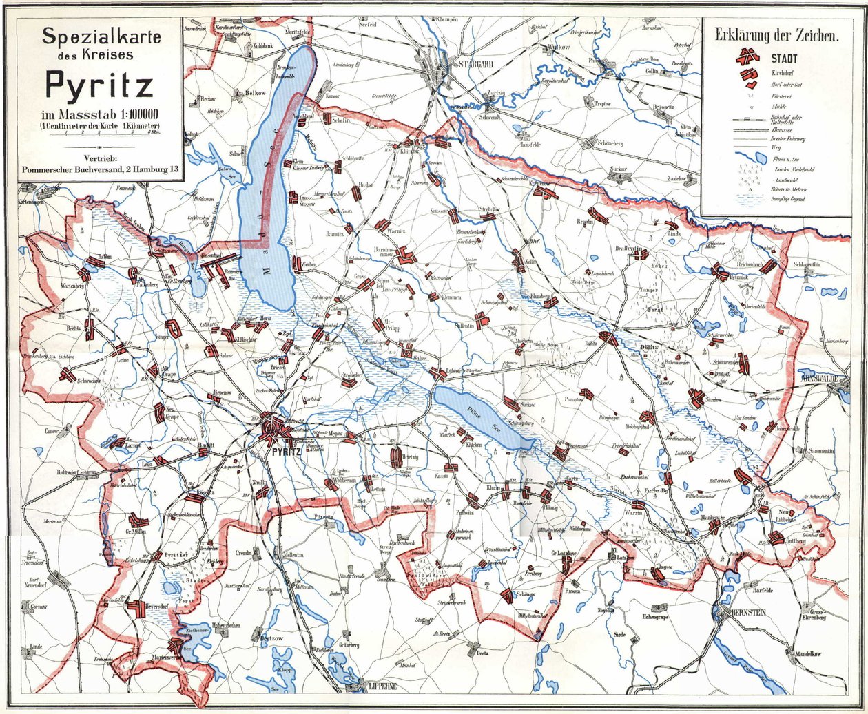 Předválečná mapa Pyritz a okresu Pyritz od Wolfgang Langkabel