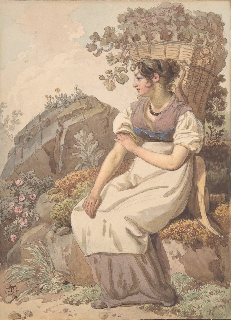 Mladá žena ve Vaudois po sklizni hroznů, 1821. od Wolfgang Adam Töpffer