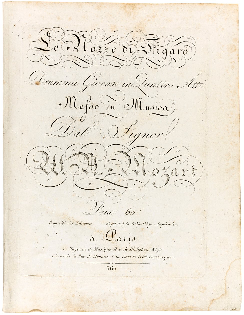 Obálka partitury Hravé drama Figarova svatba o čtyřech jednáních, mezi lety 1806 a 1810. od Wolfgang Amadeus Mozart