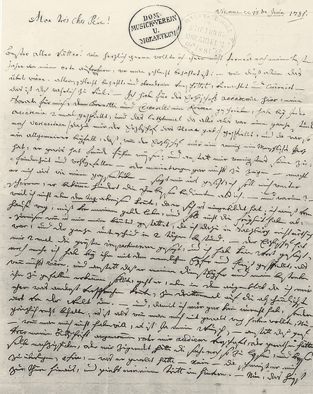 Ručně psaný dopis otci. Vídeň 13. června 1781 od Wolfgang Amadeus Mozart