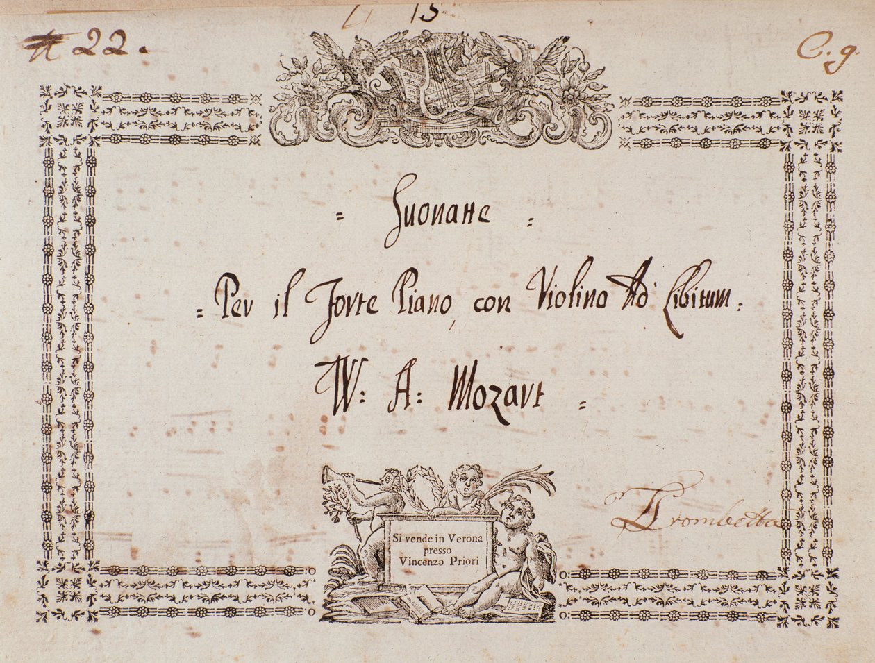 Frontispice sonáty pro fort-klavír a housle od Mozarta. od Wolfgang Amadeus Mozart