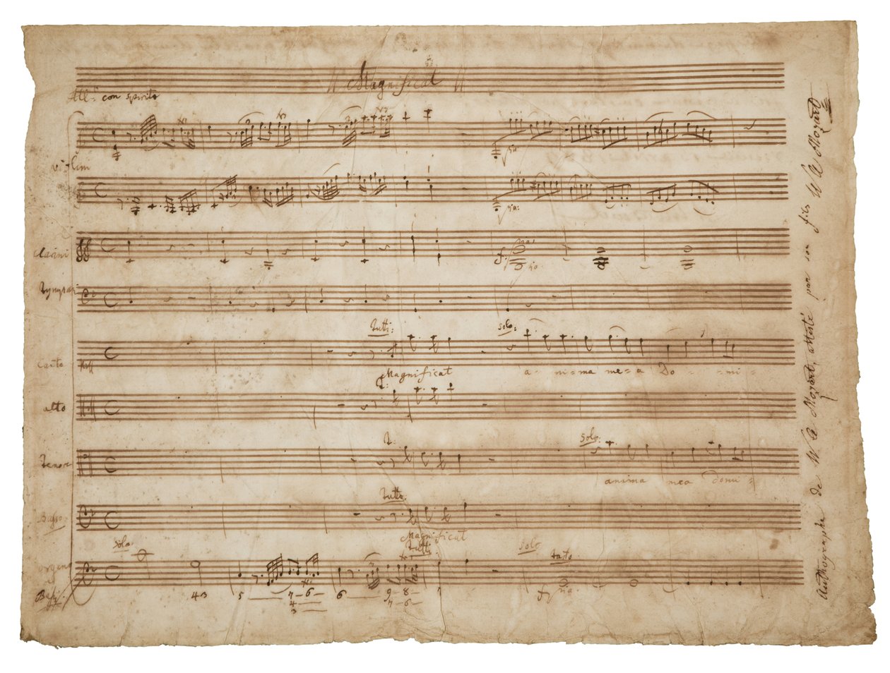 Magnificat, K. 321a. Rukopis, partitura pro sóla a sbor, varhany a orchestr, kolem 1779 od Wolfgang Amadeus Mozart