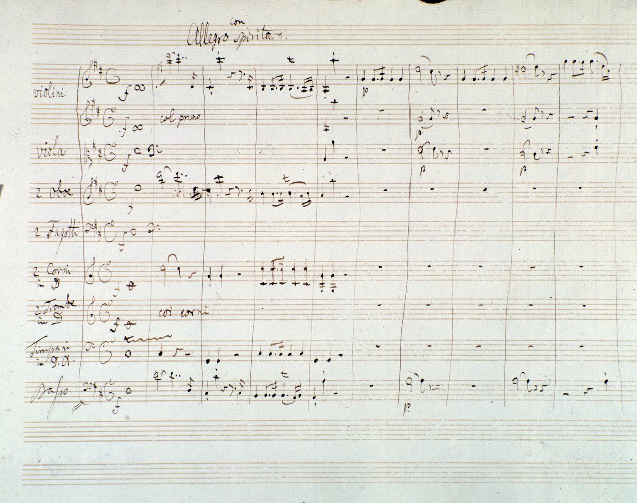Strana partitury Symfonie NO. 8 D dur, Mozart (1768) od Wolfgang Amadeus Mozart
