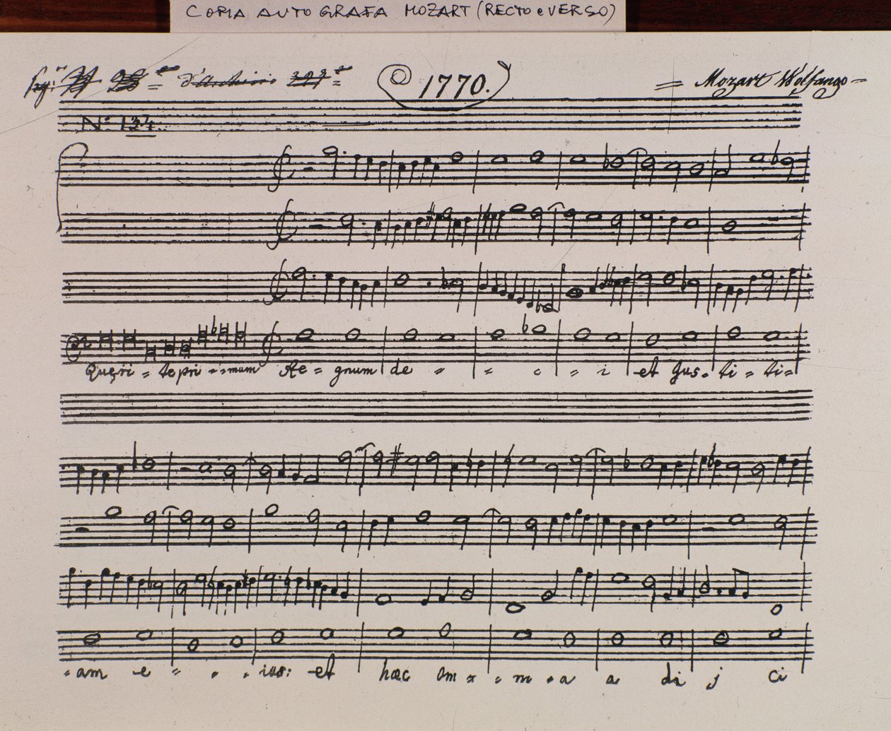Notová stránka pro Mozartovo hledejte první království Boží, abyste získali titul Accademia filarmonico, verze opravená otcem Martinim (1770) od Wolfgang Amadeus Mozart