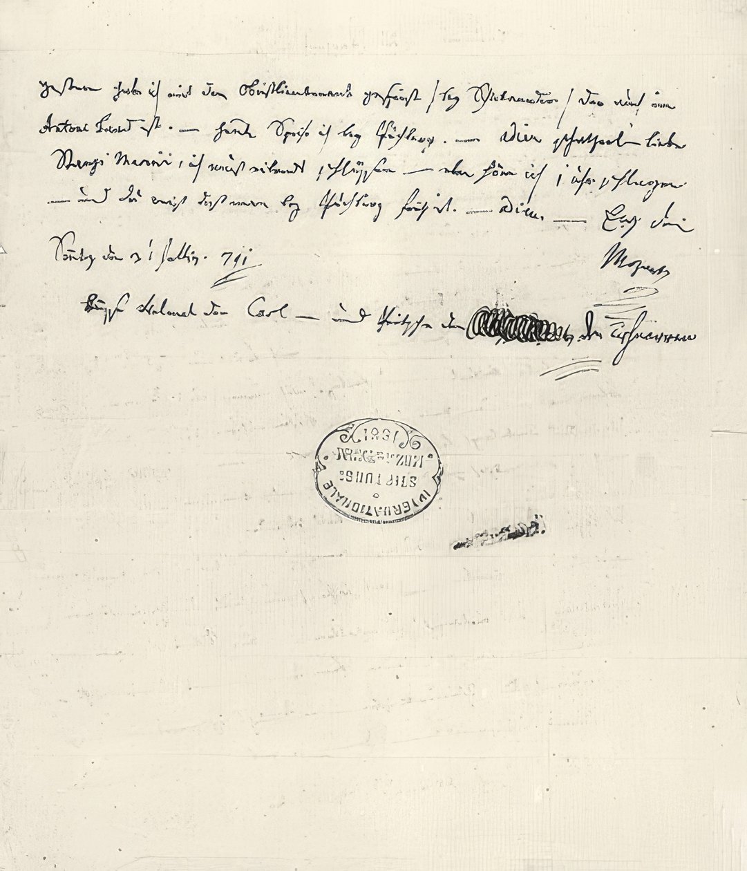 Wolfgang Amadeus Mozart (1756-1791) rakouský hudební skladatel. Ručně psaný dopis své ženě Constanze. 31. července 1791 od Wolfgang Amadeus Mozart