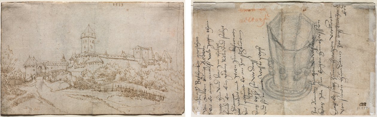 Pohled na zámek (recto); Osmistranný pohár (verze) od Wolfgang Huber