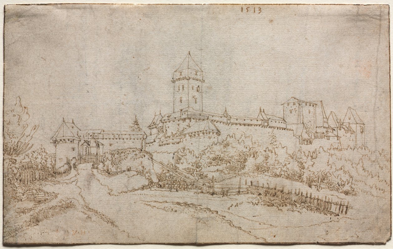 Pohled na hradní recto, Osmistranný pohár verso, 1513. od Wolfgang Huber