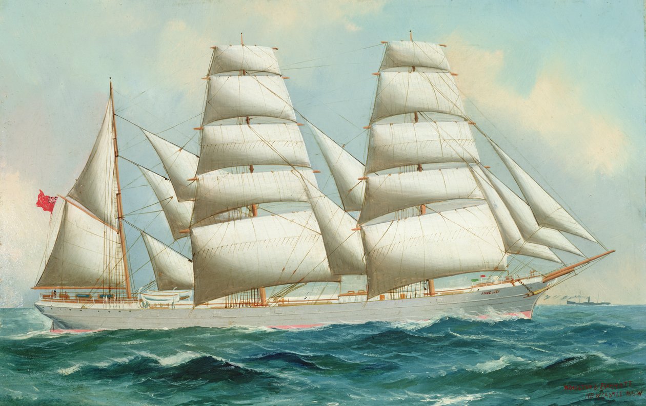 Three Masted Barque Annesley (olej na papíře) od Woolston Barratt