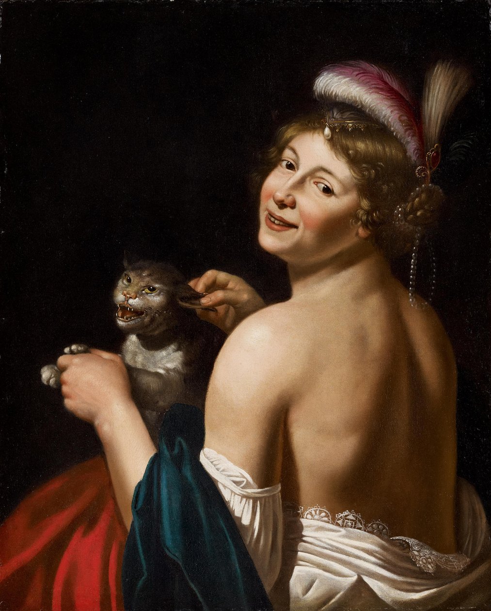 Tahání kurtizány za ucho kočky od Workshop of Jan van Bijlert