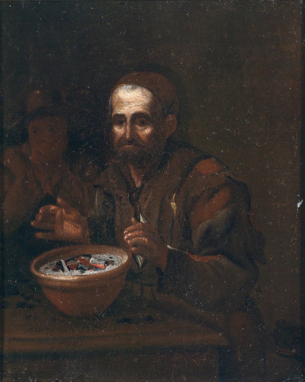 Starý muž se zahřívá uhlím od Workshop of Michiel Sweerts