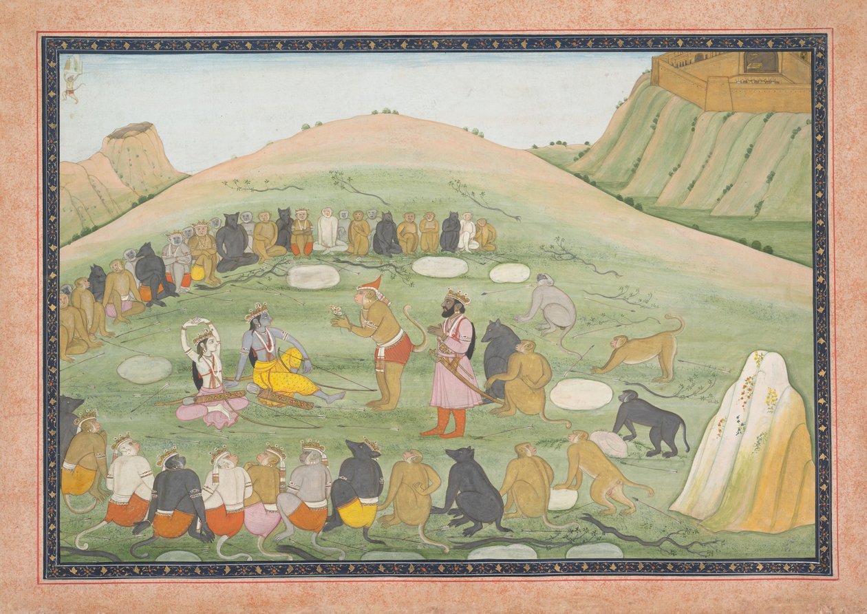 Hanuman oživuje Rámu a Lakšmanu léčivými bylinami: Ilustrované folio..., ca. 1790. od Workshop active in the First generation