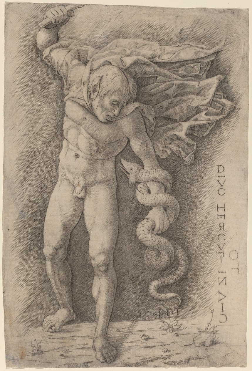 Faun bojuje s hadem od Workshop of Andrea Mantegna