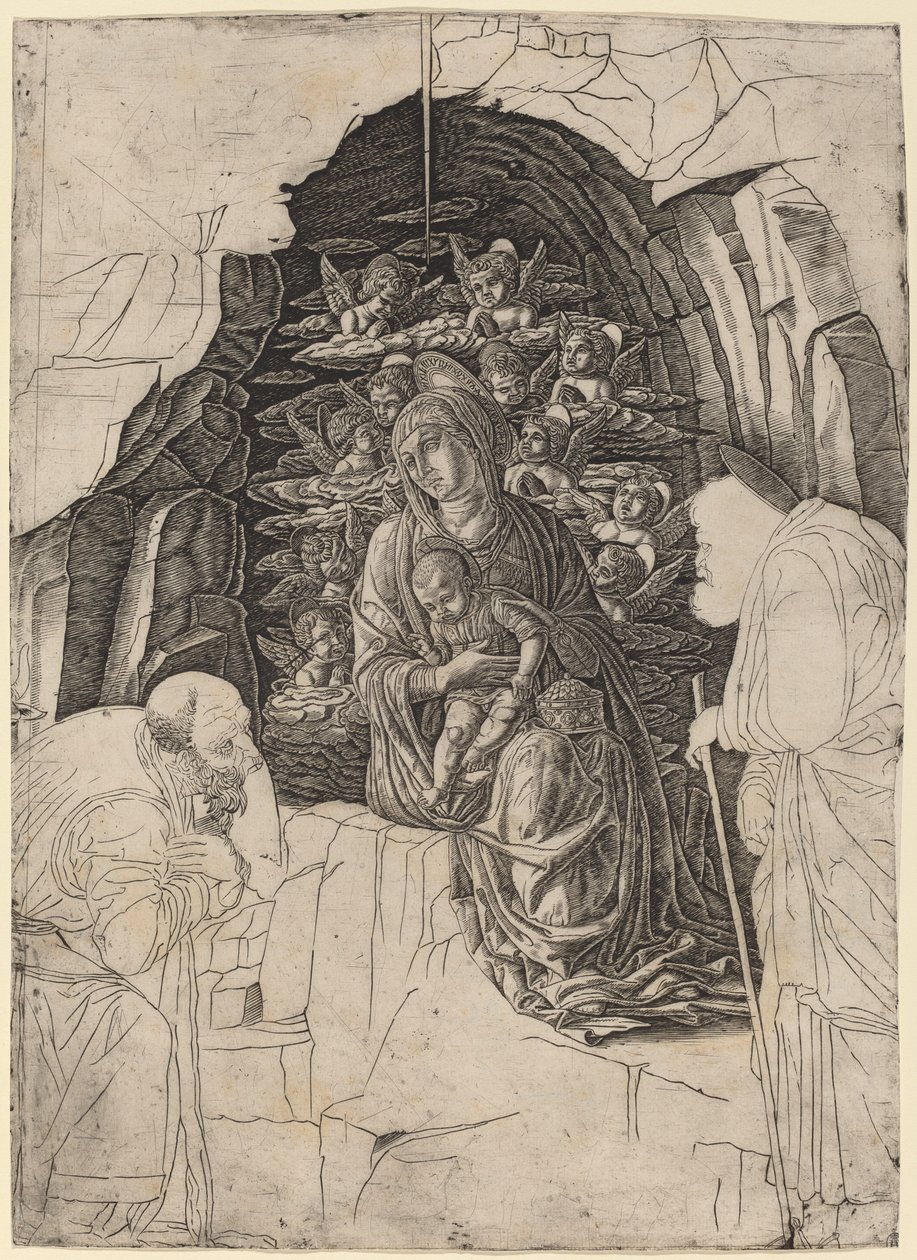 Klanění tří králů (Panna v jeskyni) od Workshop of Andrea Mantegna