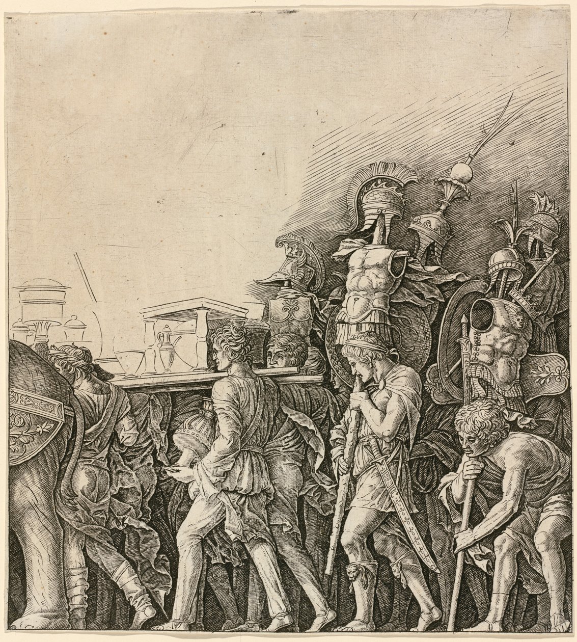 Triumf Caesara: Vojáci nesoucí trofeje od Workshop of Andrea Mantegna
