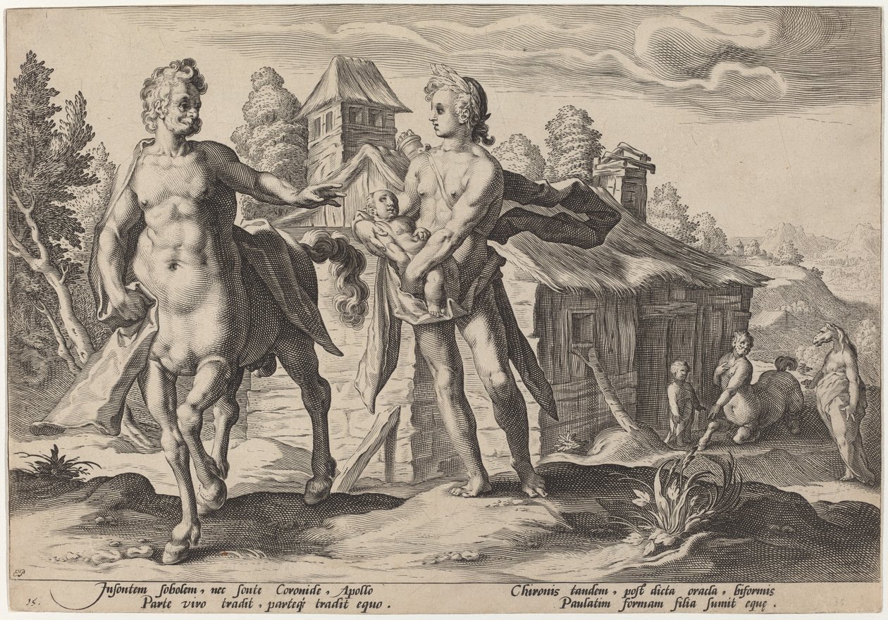 Apollo svěřil Chironovi Asklépiovo vzdělání od Workshop of Hendrick Goltzius, after Hendrick Goltzius