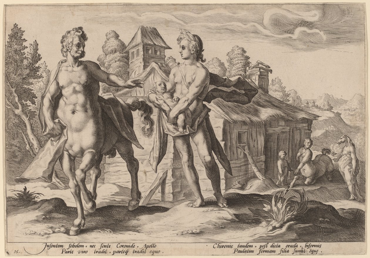 Apollo svěřil Chironovi Asklépiovo vzdělání od Workshop of Hendrick Goltzius, after Hendrick Goltzius