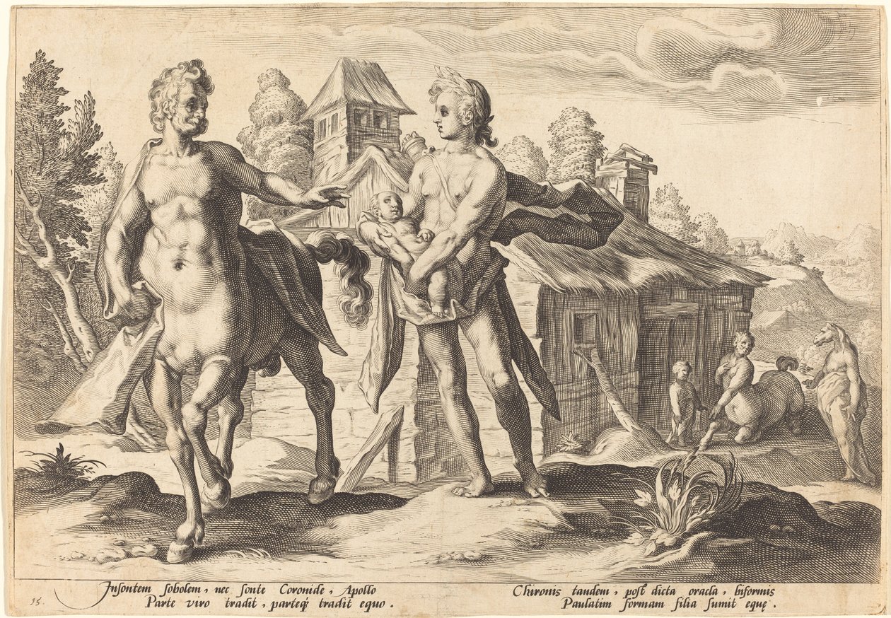 Apollo svěřil Chironovi Asklépiovo vzdělání od Workshop of Hendrick Goltzius, after Hendrick Goltzius