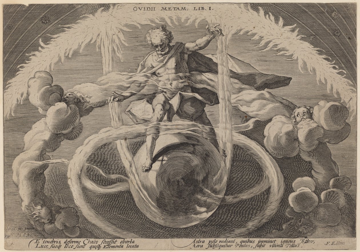Chaos: Rozuzlení chaosu neboli stvoření živlů od Workshop of Hendrick Goltzius, after Hendrick Goltzius
