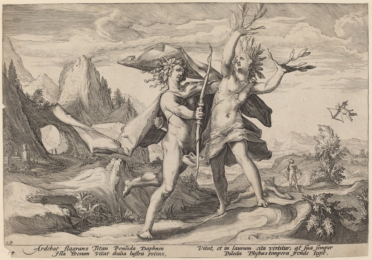 Daphne se změnila na vavřínový strom od Workshop of Hendrick Goltzius, after Hendrick Goltzius