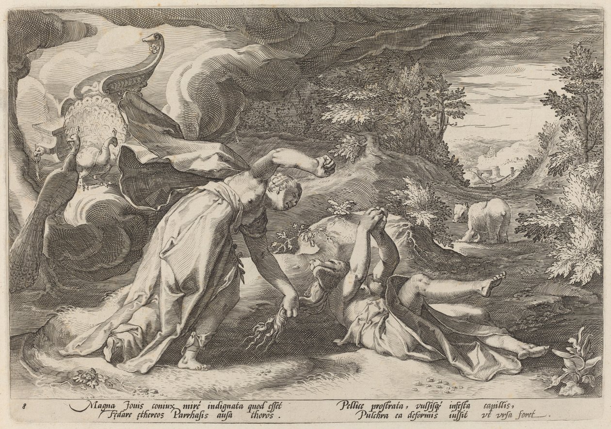Juno proměňuje Callisto v medvěda od Workshop of Hendrick Goltzius, after Hendrick Goltzius