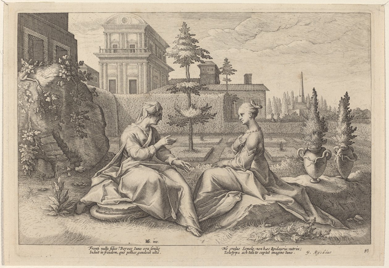 Juno ve formě Beroe, varování Semele od Workshop of Hendrick Goltzius, after Hendrick Goltzius