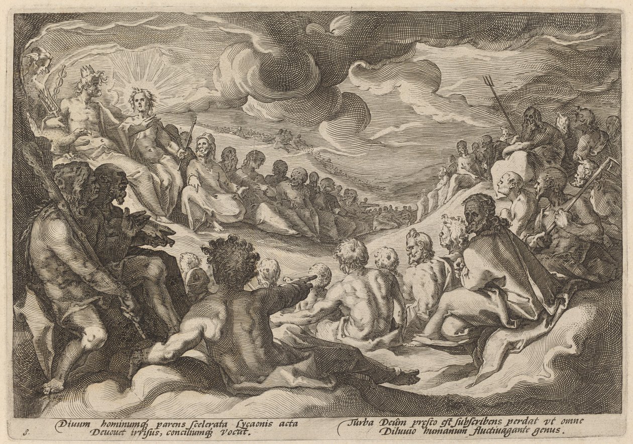Jupiter přijímá radu od bohů o zničení vesmíru od Workshop of Hendrick Goltzius, after Hendrick Goltzius