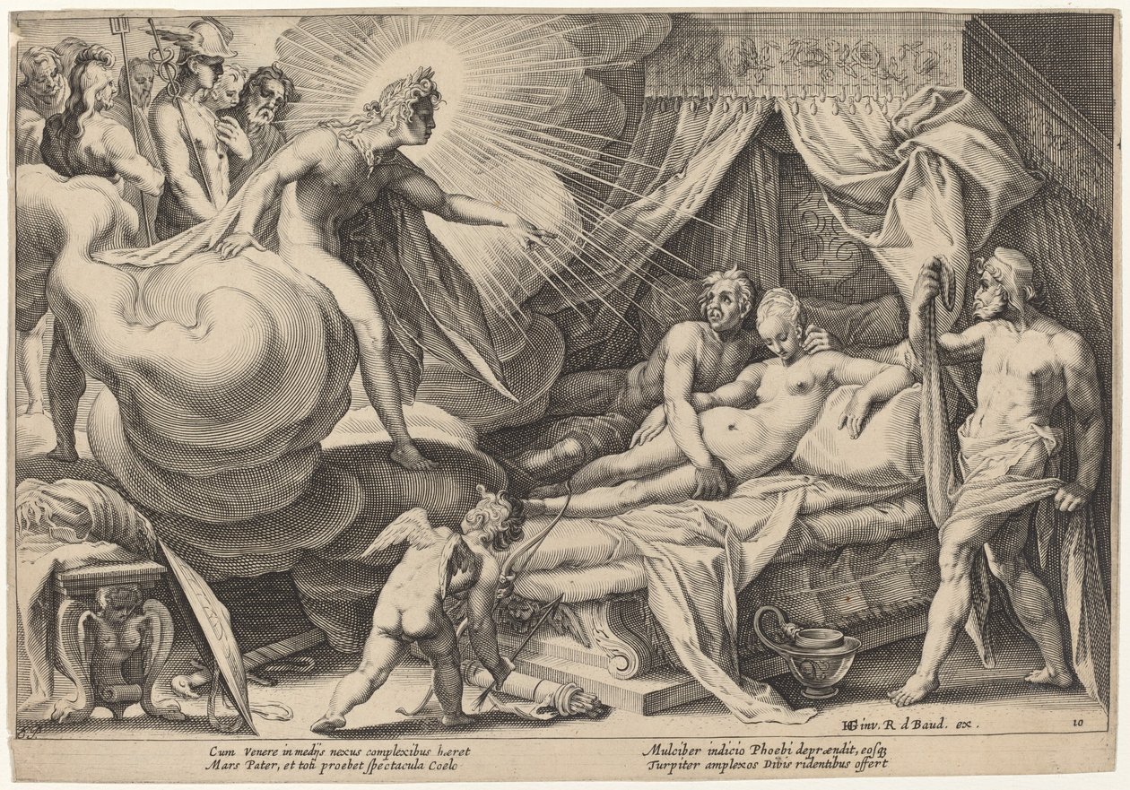 Mars a Venuše překvapeni od Workshop of Hendrick Goltzius, after Hendrick Goltzius