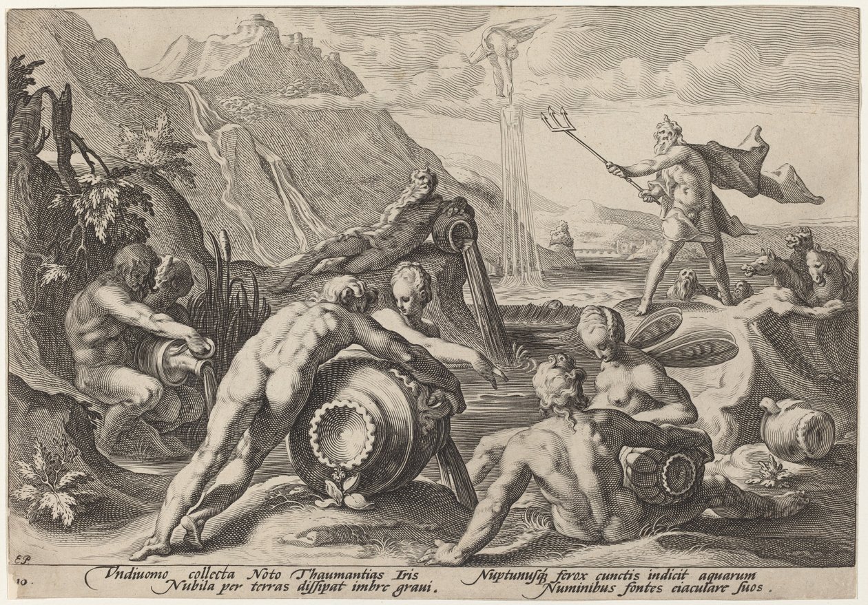 Neptun plánující zkázu člověka od Workshop of Hendrick Goltzius, after Hendrick Goltzius