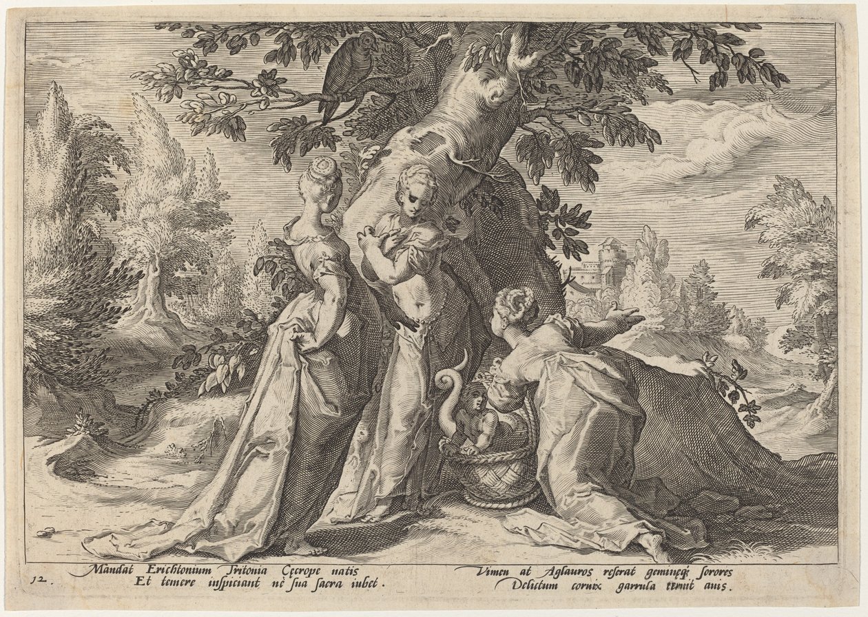 Dcery Cecrops Otevřou rakev, kterou jim svěřila Minerva od Workshop of Hendrick Goltzius, after Hendrick Goltzius